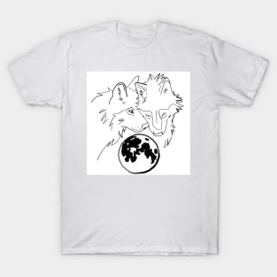 Black and white moon wolf hug T-Shirt